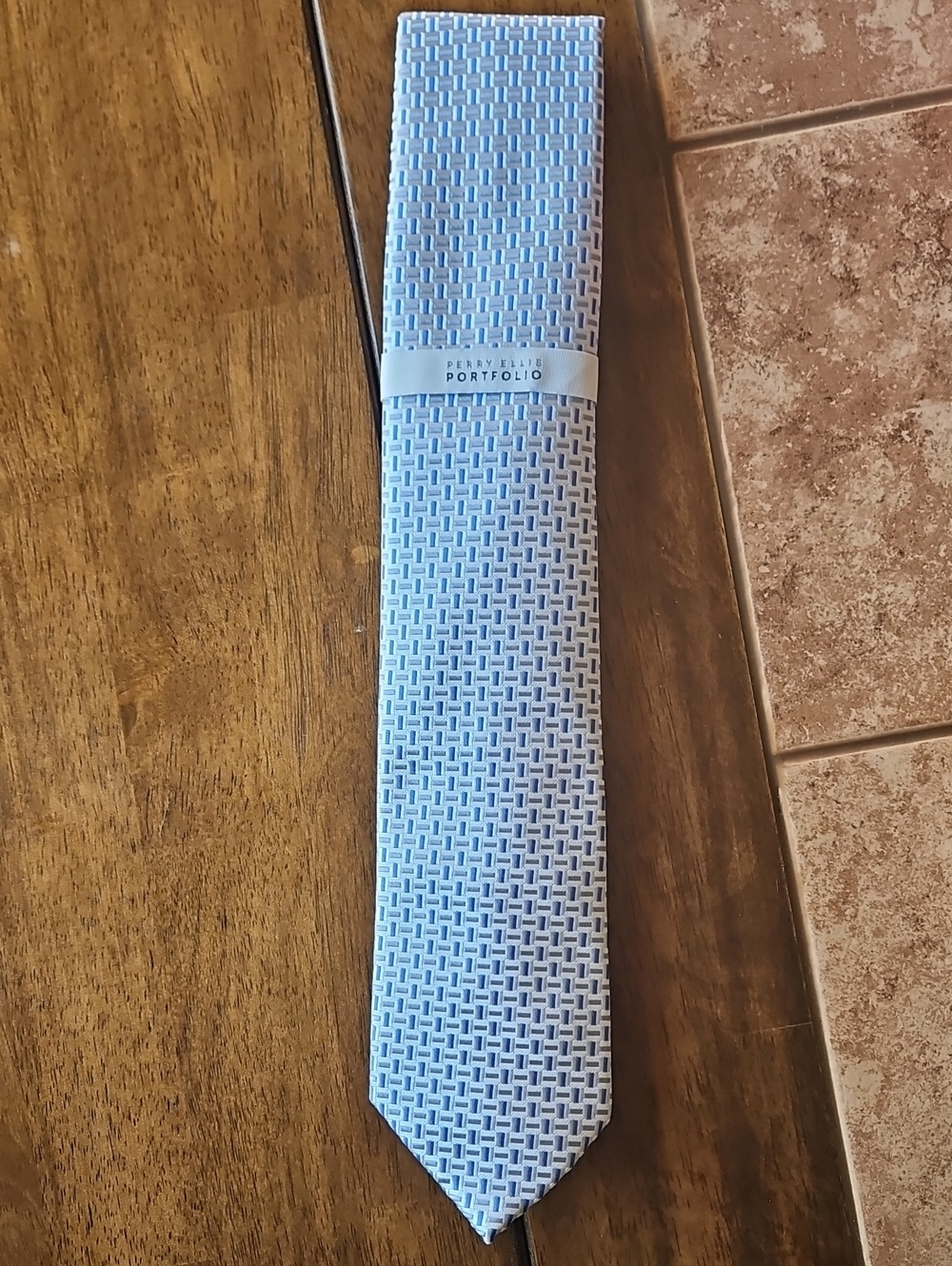 Perry Ellis Light Blue Woven Pattern Men's Tie